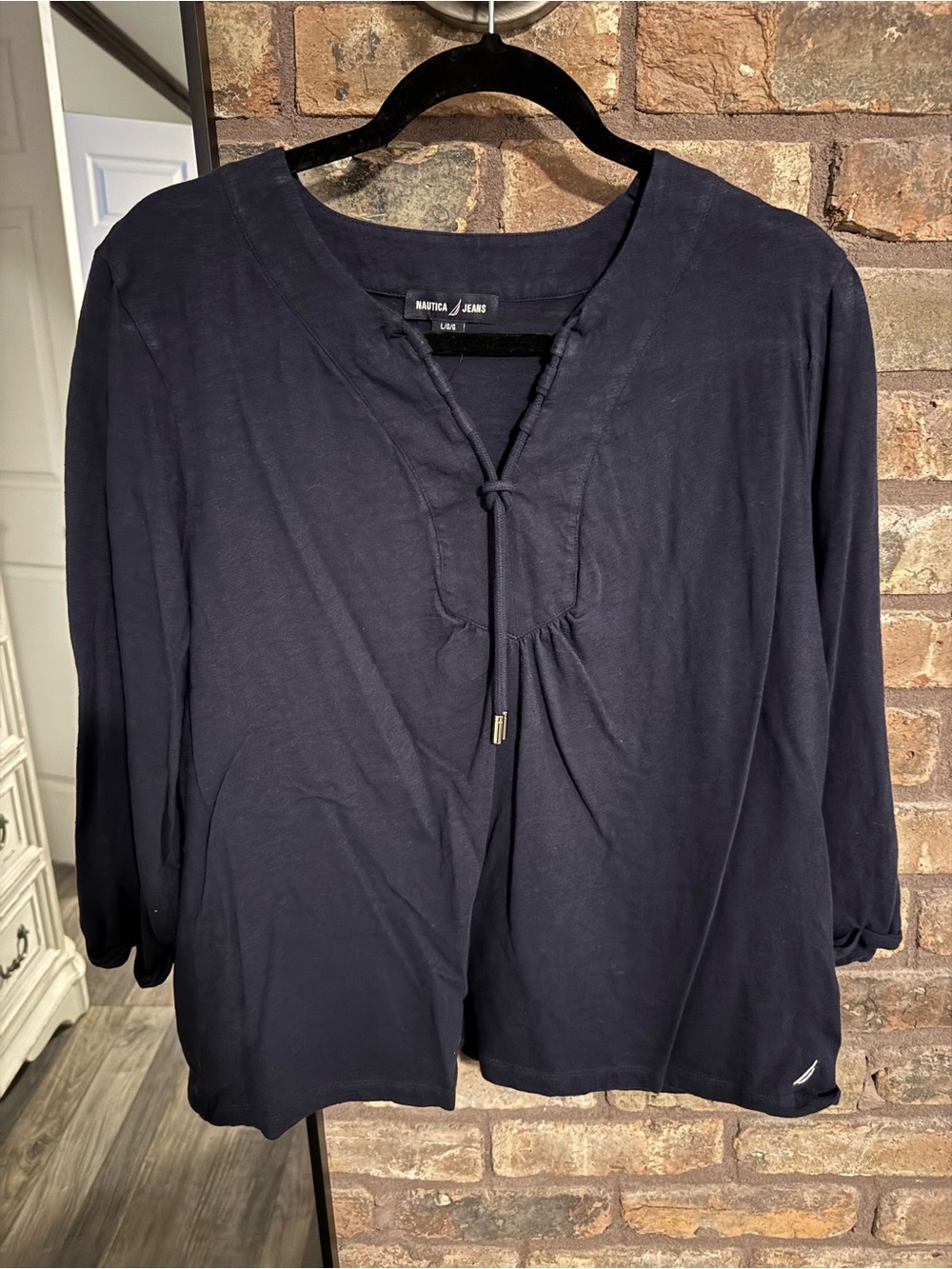 Nautica Navy Tie-Neck Long Sleeve Tunic